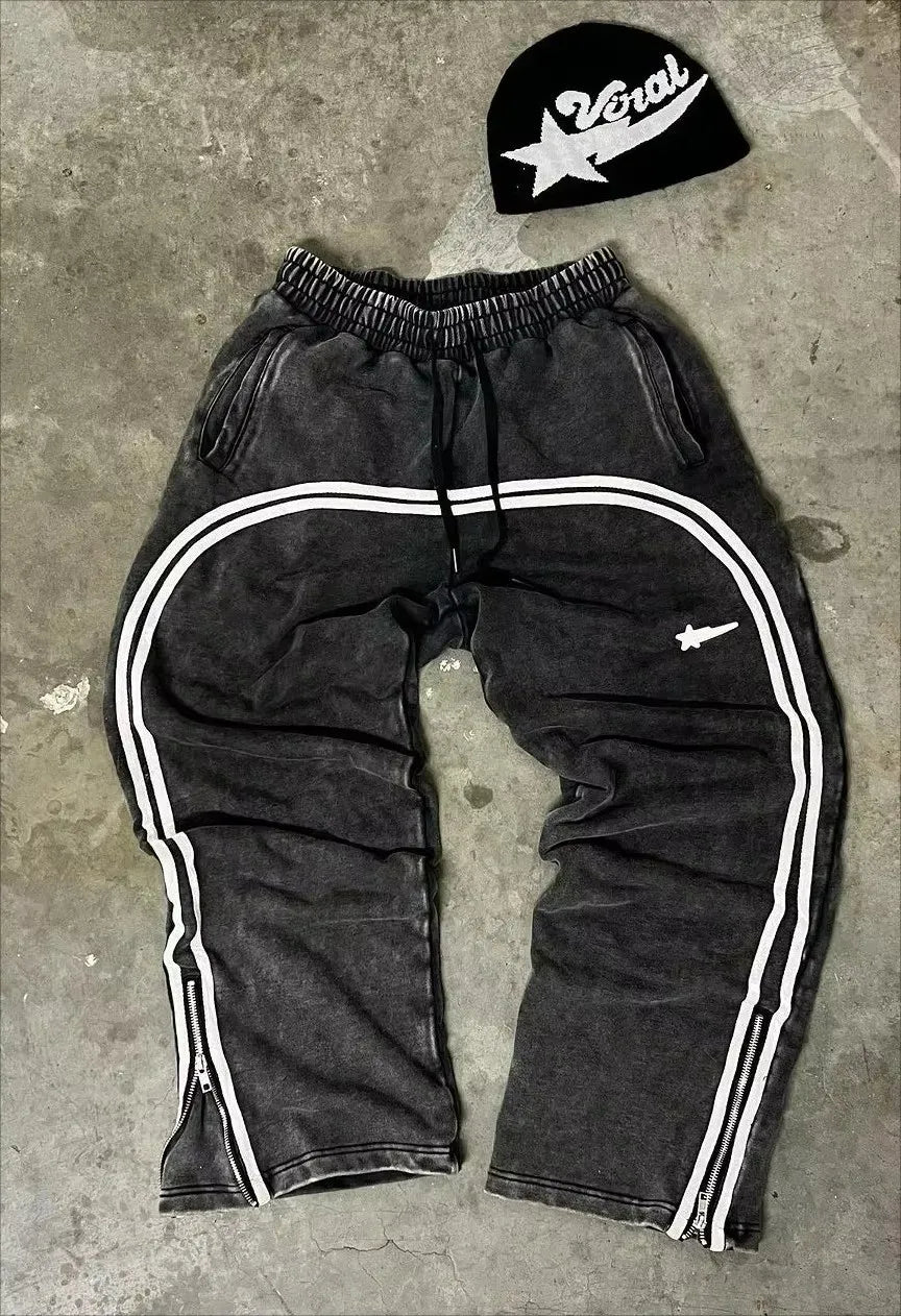 American Sweatpants For Men and Women Y2K Gothic Hip-hop Retro Double Camouflage Design Loose Elastic Waist Jogging Casual Pants