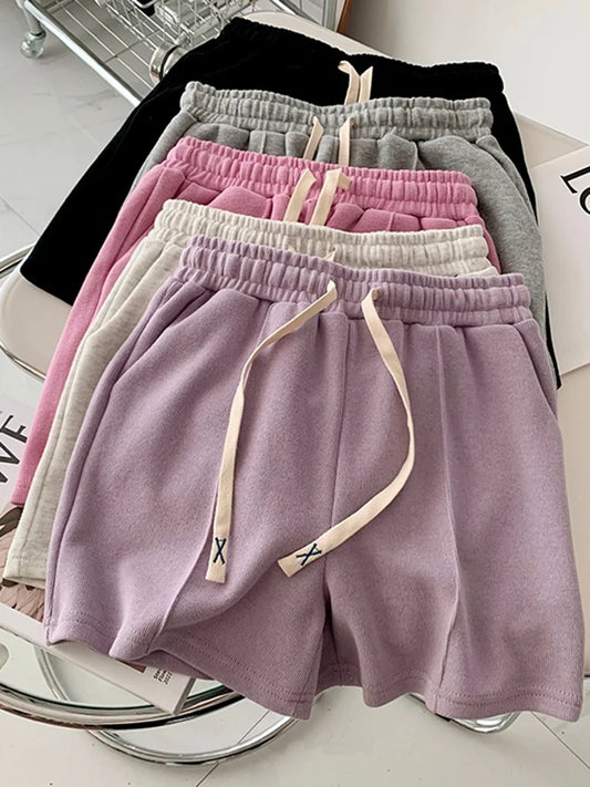 AOSSVIAO 2025 Summer Shorts Women Elasticity Lovely Girls Korean Style Sweet Students Harajuku Simple Pure Gray Trousers Female
